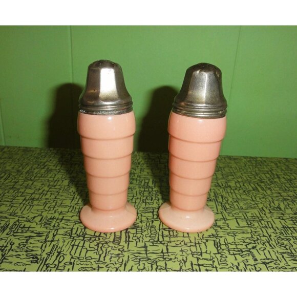 Vintage Hazel Atlas Pink Moderntone Salt & Pepper Shakers depression era retro - Picture 7 of 10